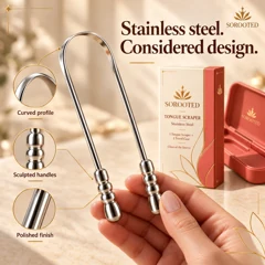 SOROOTED U-shaped Tongue Scraper — steel & shape artwork