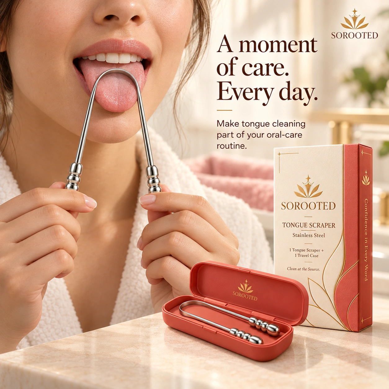 SOROOTED U-shaped Tongue Scraper — gentle use artwork