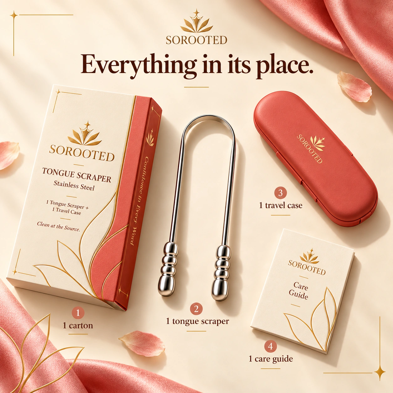 SOROOTED U-shaped Tongue Scraper — pack contents artwork