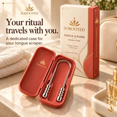 SOROOTED U-shaped Tongue Scraper — travel case artwork