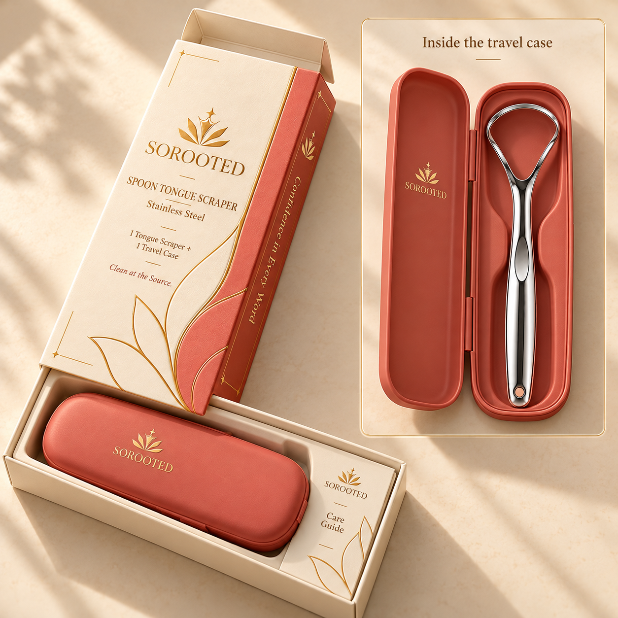 SOROOTED Spoon Scraper design preview — Open travel case