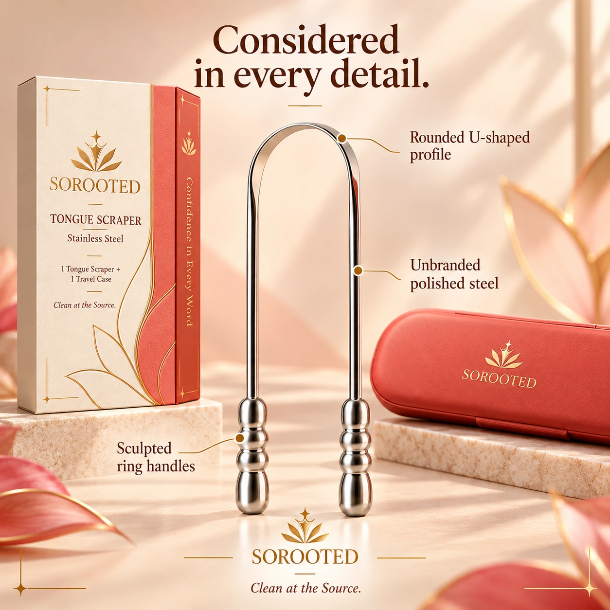 SOROOTED U-shaped Tongue Scraper — design details artwork