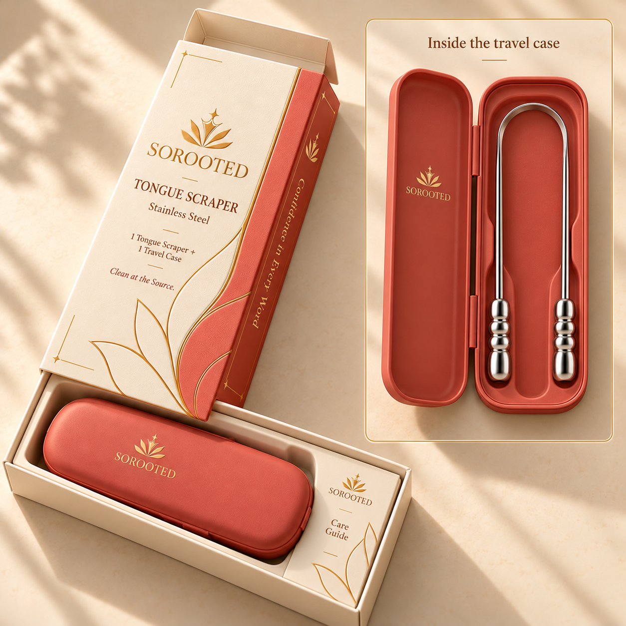 SOROOTED U-shaped Scraper design preview — Open travel case