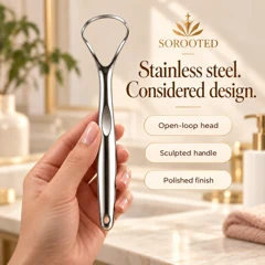 SOROOTED Spoon Tongue Scraper — steel & shape artwork