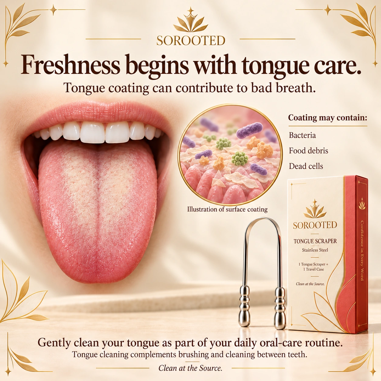 SOROOTED U-shaped Tongue Scraper — tongue care artwork